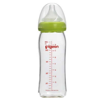 Pigeon 寬口母乳實感玻璃奶瓶240ml/綠