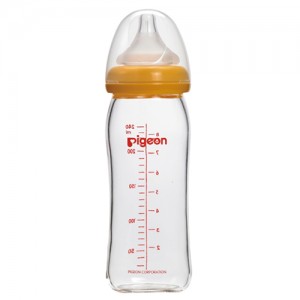 Pigeon 寬口母乳實感玻璃奶瓶240ml/橘